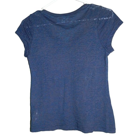 SELF ESTEEM women's junior's small 3/5 navy blue patriotic skull burnout t-shirt - Picture 7 of 10